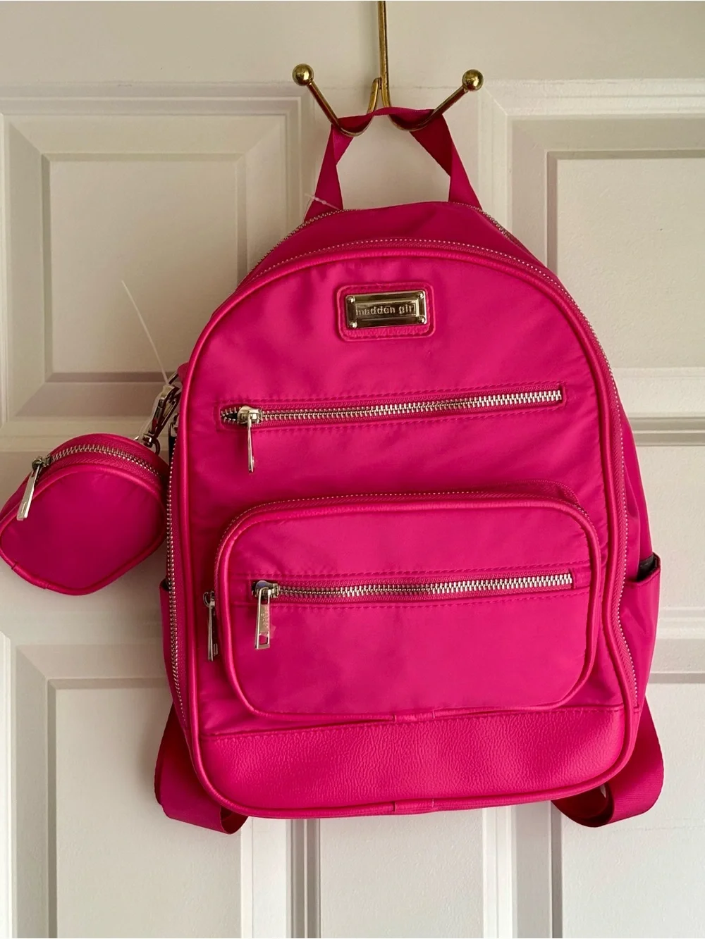 Madden Girl Hot Pink Mini Backpack with Silver Hardware